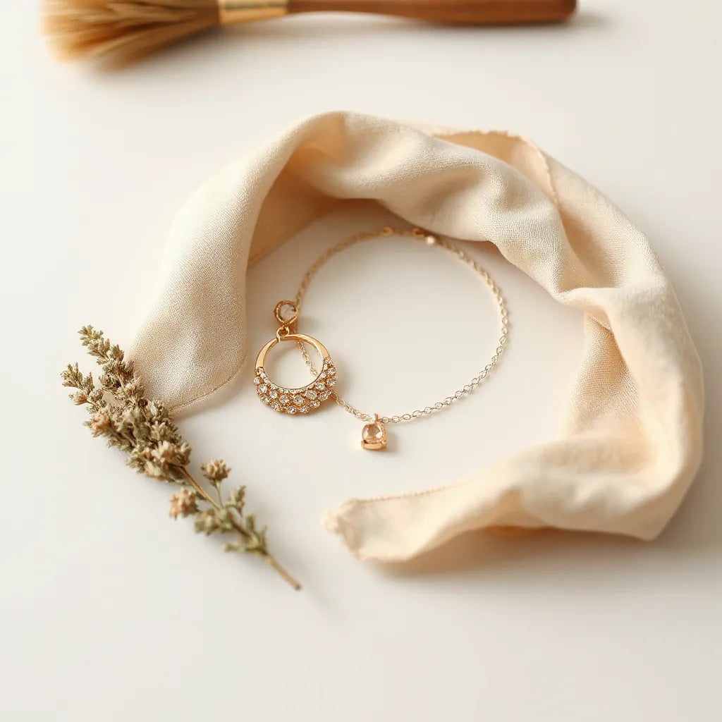 Delicate Korean-inspired earrings and necklace arranged neatly on a neutral background with soft fabric nearby