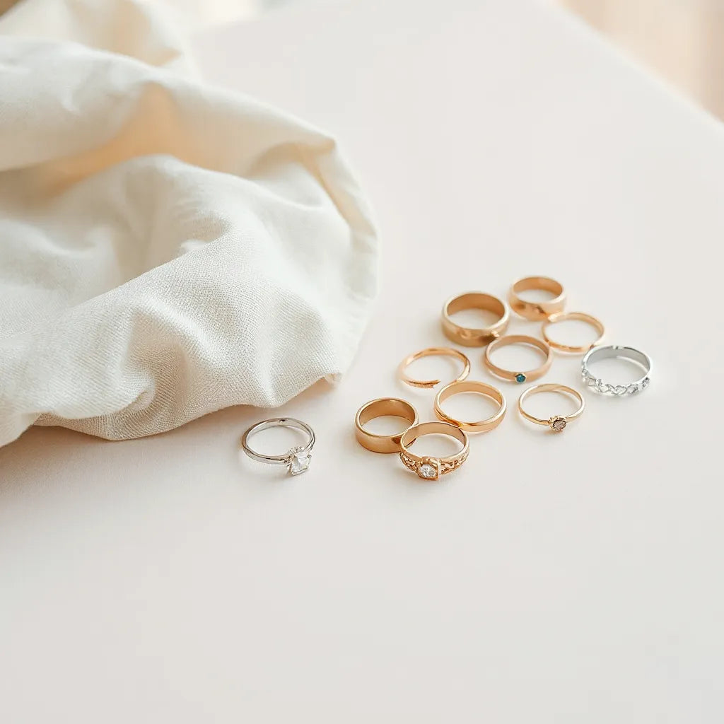 Assorted open rings for women displayed on a light neutral background with soft natural lighting
