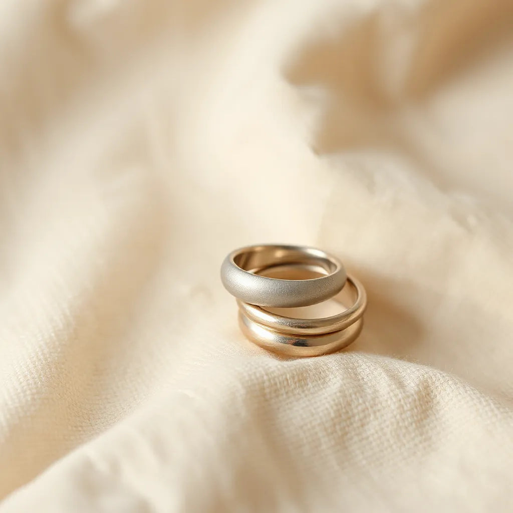 Open smooth ring with a rounded, seamless band on neutral fabric with soft natural lighting