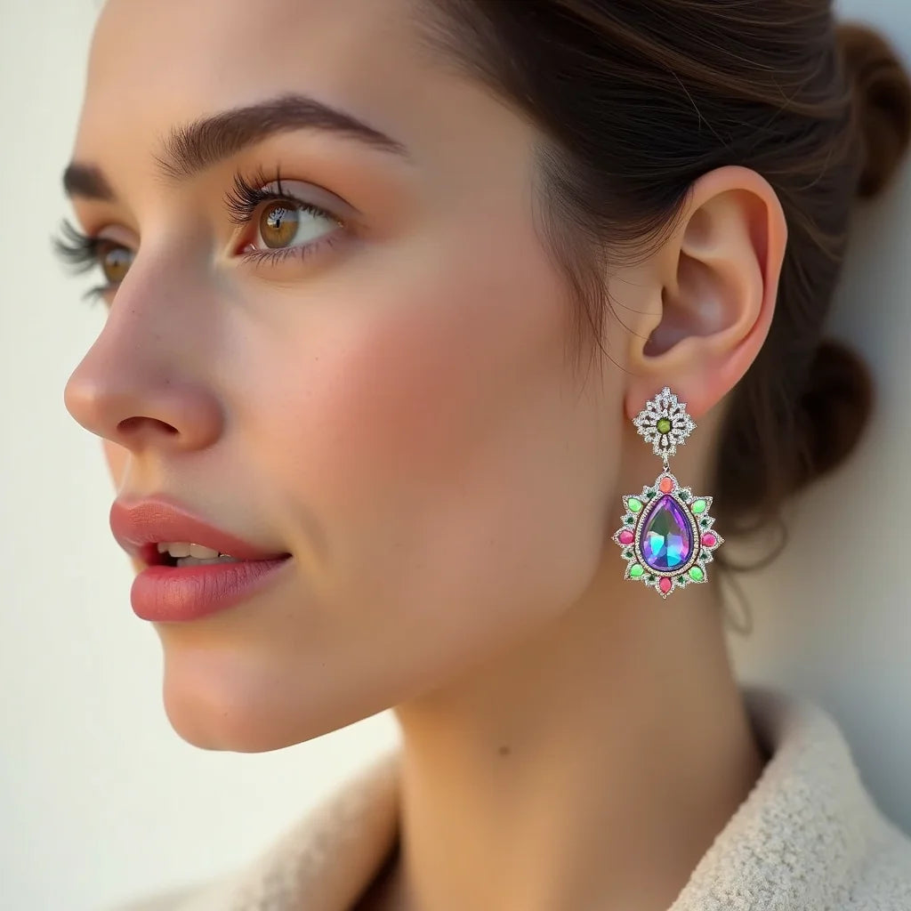 Colorful Zirconia Earrings - Colorful Zirconia Earrings: Brighten Your Everyday Look