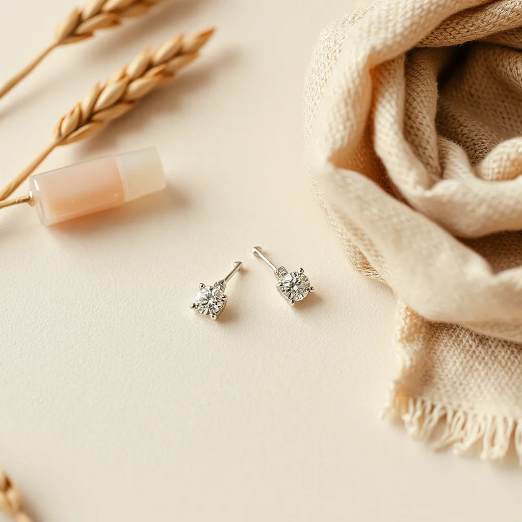 Pair of diamond wheat earrings displayed on a neutral background with soft accessories nearby