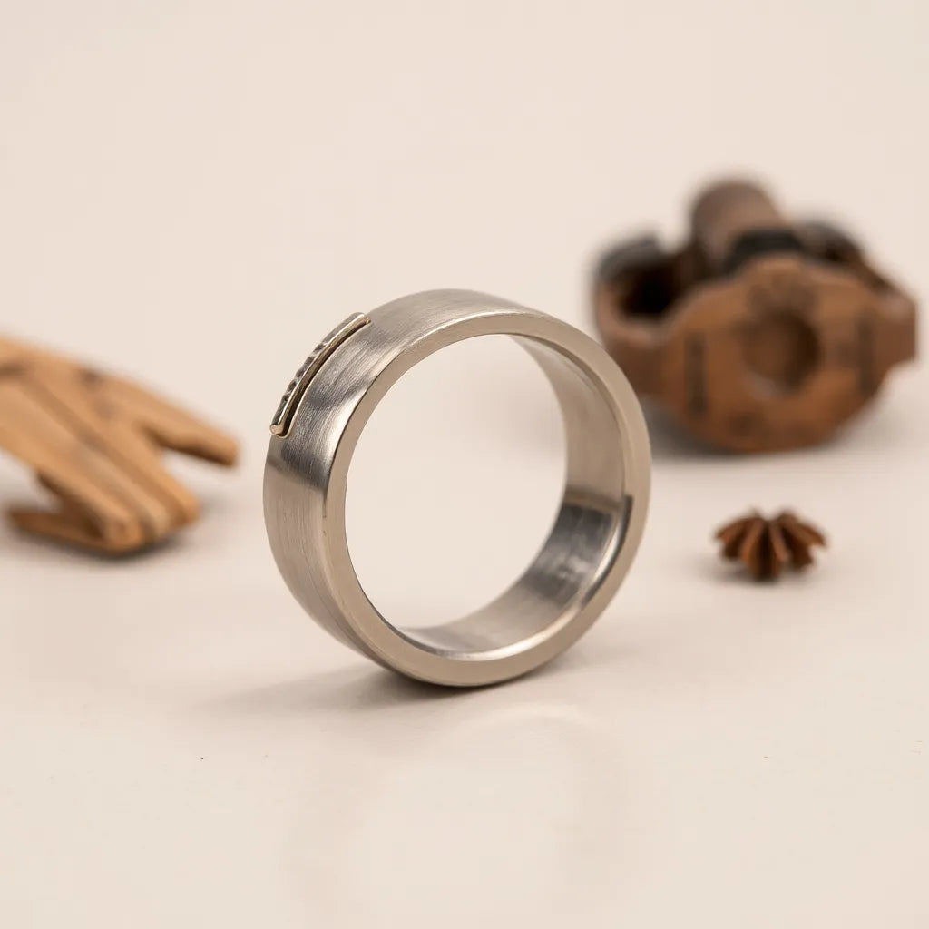 Winding open smooth ring shown in close-up with a clean metallic finish on a neutral background