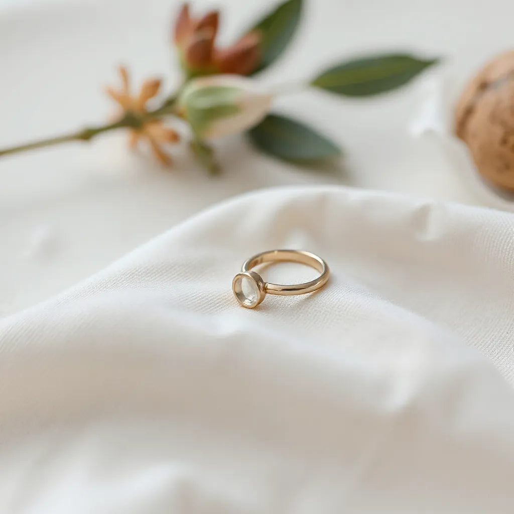 Adjustable finger ring with visible sizing detail on a neutral fabric background