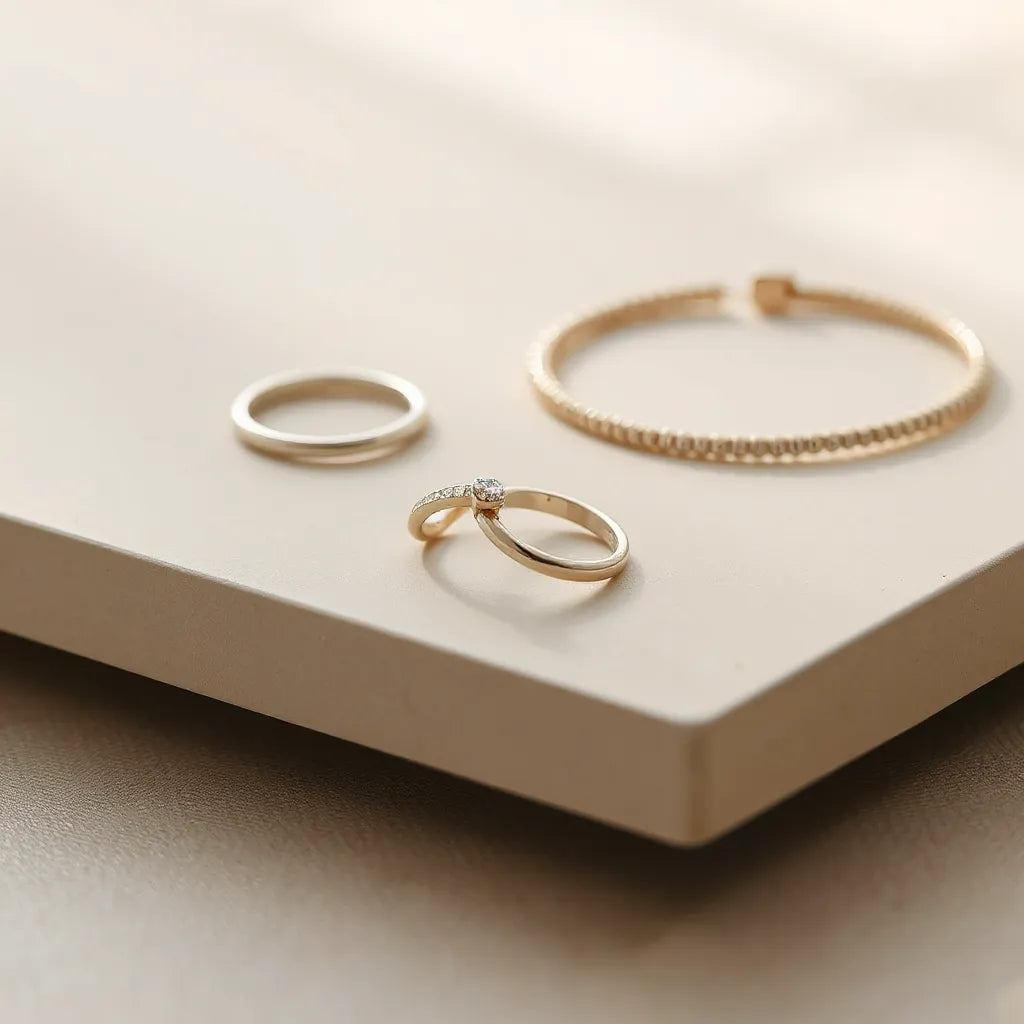 Fashion ring for women on a neutral background with soft light and minimal accessories