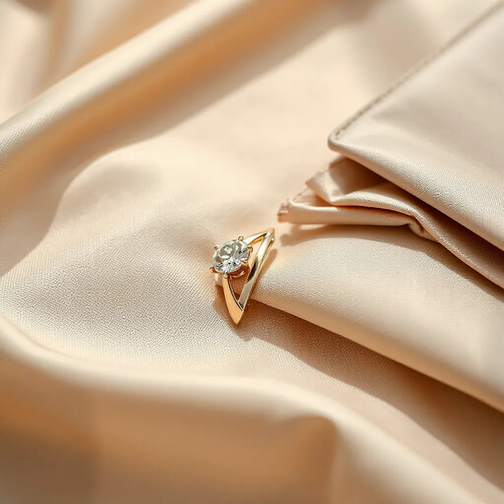 Elegant luxury ear clip displayed on neutral fabric with subtle accessories in soft light