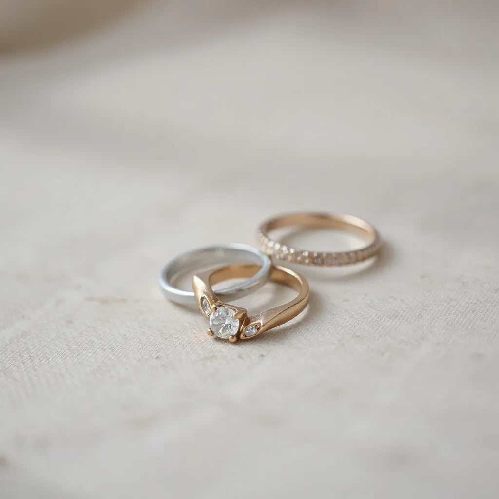 Elegant women’s fashion ring on neutral fabric with soft daylight and subtle sparkle
