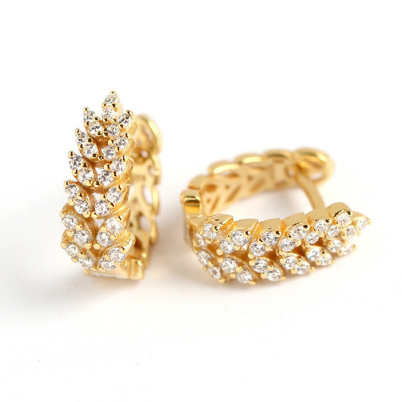 2021 nuevos pendientes de trigo de diamante completo Lux de entrada europea y americana, pendientes de plata con Clip de oreja de alta calidad salvaje para mujer
