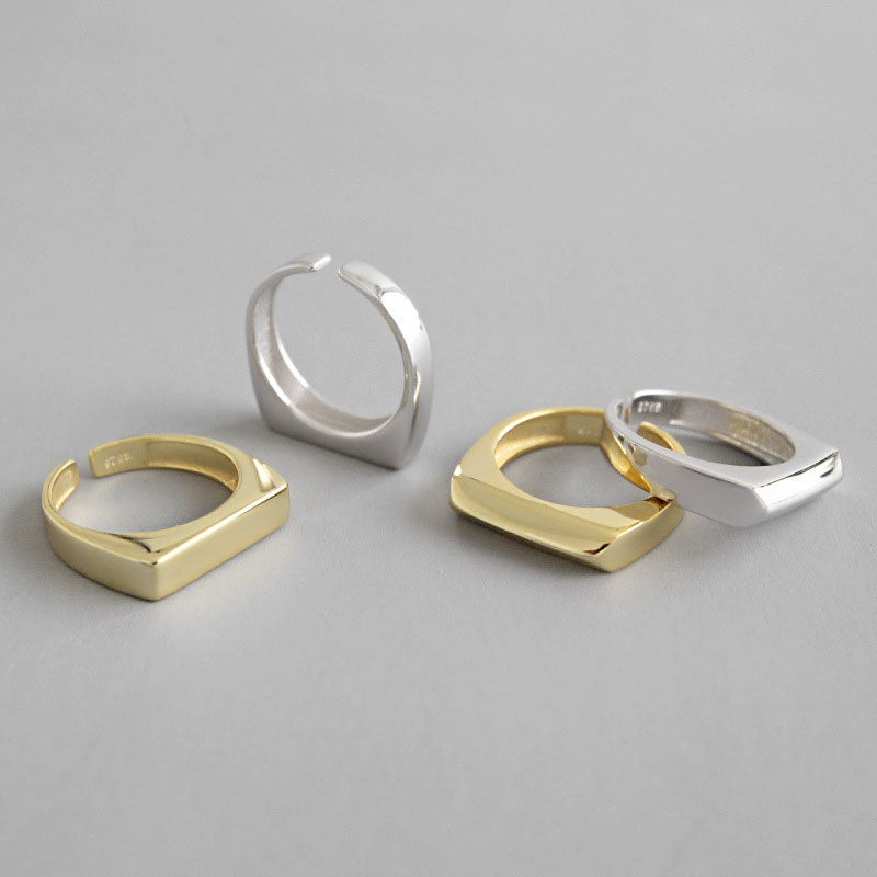 Anillo abierto de bisel de personalidad simple de anillo brillante plano de moda coreana
