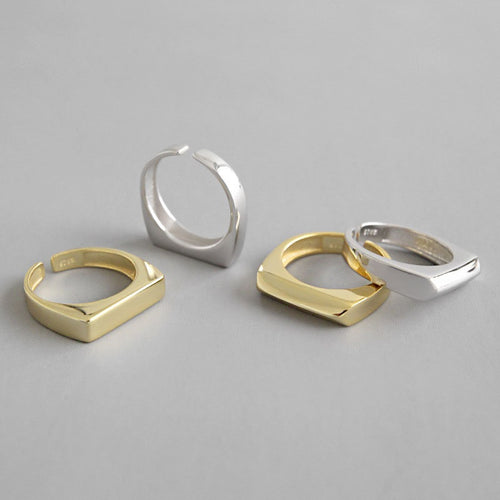 Anillo abierto de bisel de personalidad simple de anillo brillante plano de moda coreana