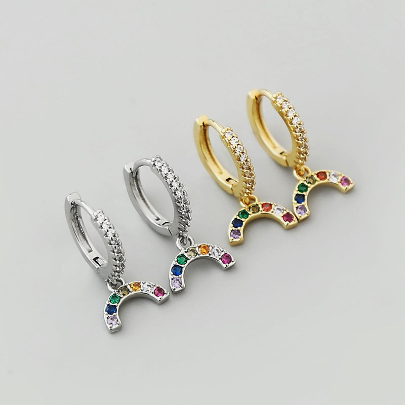 Pendientes de oro laminado con colgante de arcoíris de Zirconia Retro al por mayor