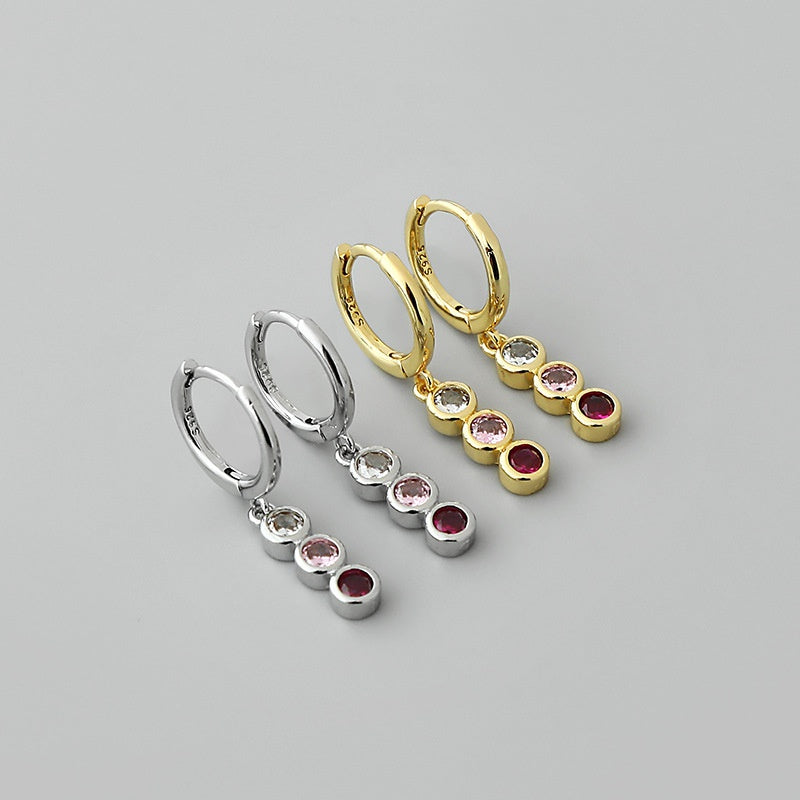 Pendientes de oro laminado con aro de gota de circón tricolor retro al por mayor