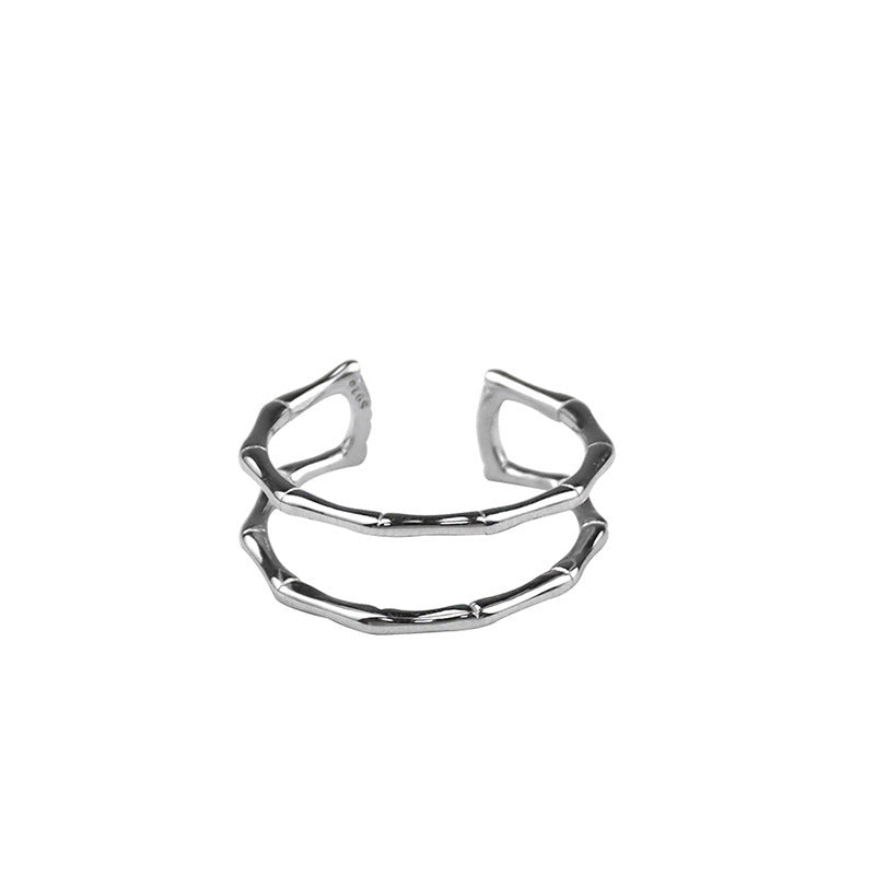 Anillo de bambú de moda femenino doble hueco creativo simple moda anillo abierto