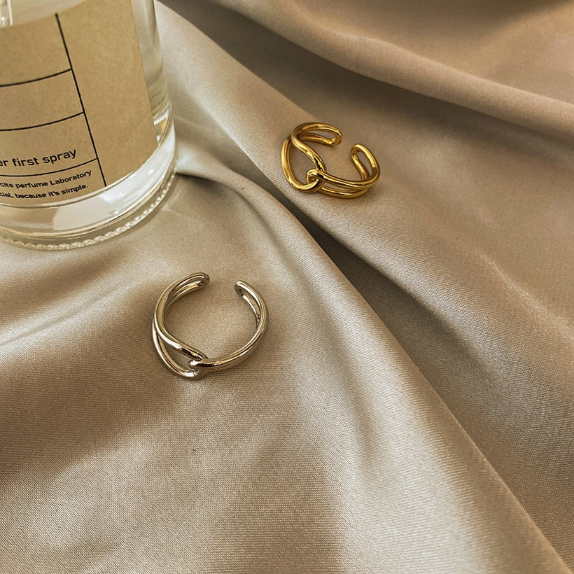 Versión coreana del anillo cruzado de moda femenina anillo de bobinado allmatch anillo de personalidad de doble capa