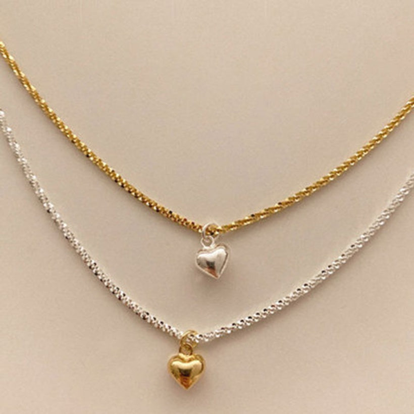 Mini collar de clavícula con colgante de corazón brillante coreano, collar de cadena trenzada de Color contrastante