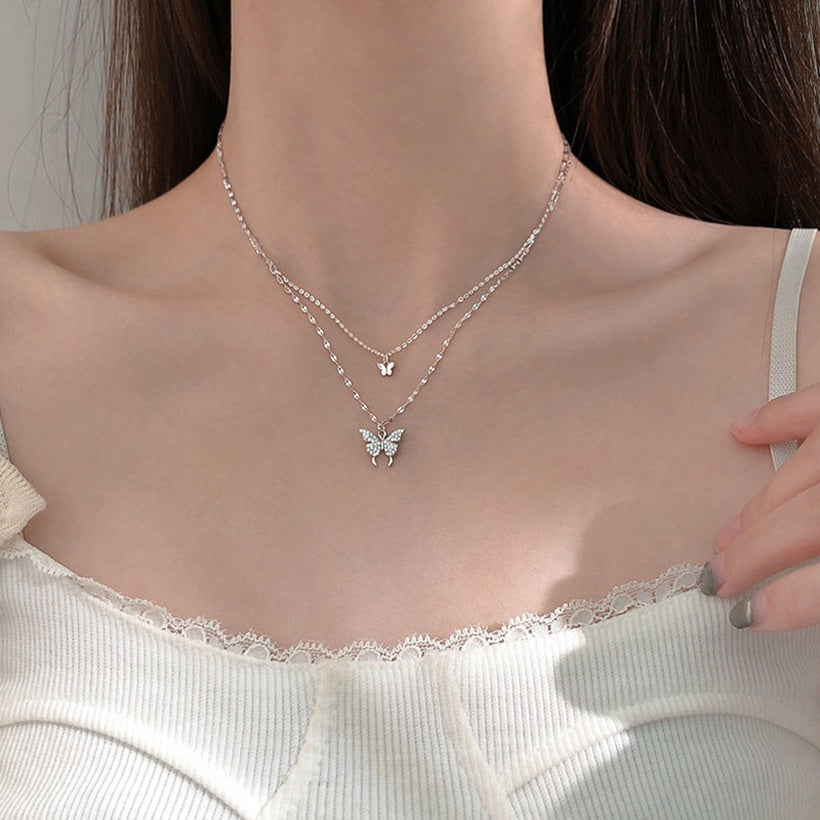 Collar de mariposa de doble capa de Corea del Sur, cadena de clavícula