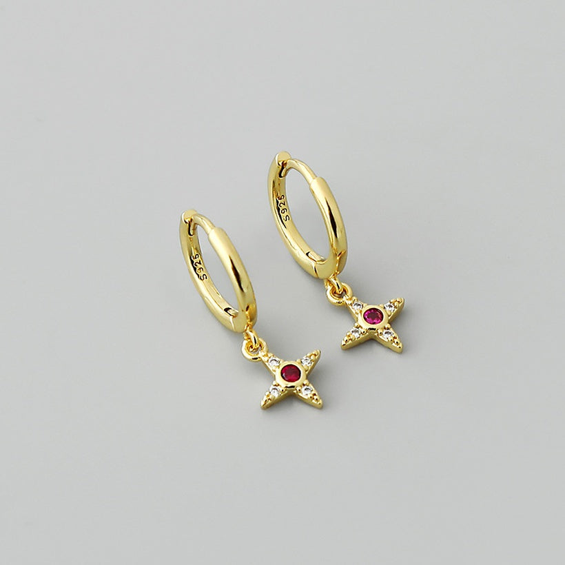 Pendientes colgantes de circón rojo cruzado retro al por mayor