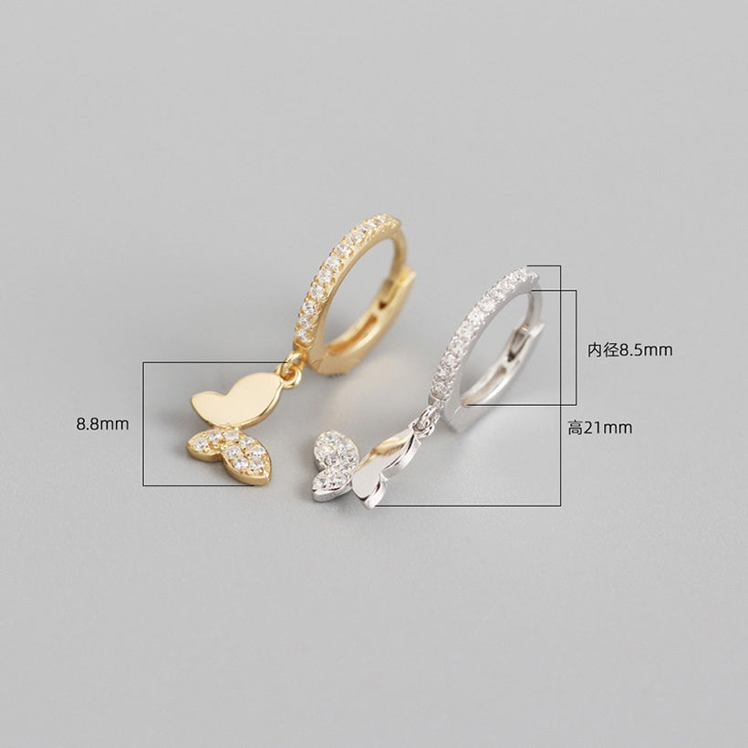 Pendientes de hebilla de oreja de anillo de oreja de diamante con colgante de mariposa coreana
