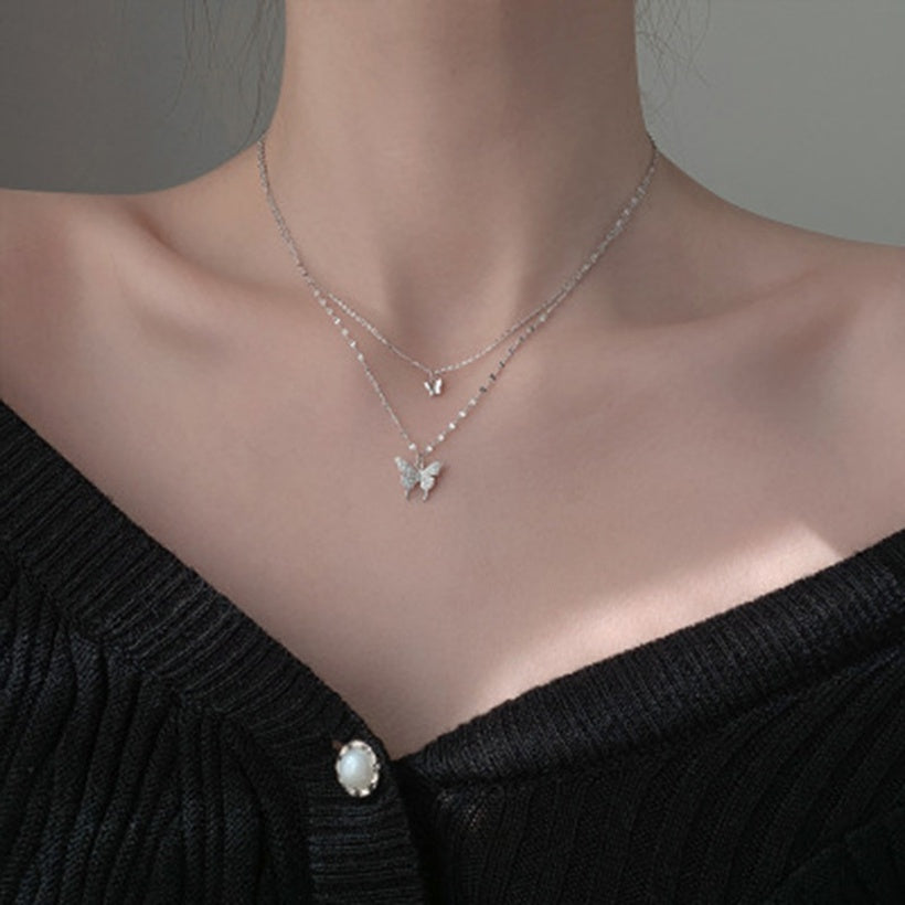 Collar de mariposa de doble capa de Corea del Sur, cadena de clavícula