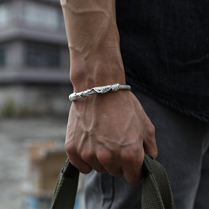 Pulsera de loto para hombre, pulsera tallada Vintage, pulsera de loto con apertura para hombre, joyería de mano de estilo antiguo, comercio exterior transfronterizo