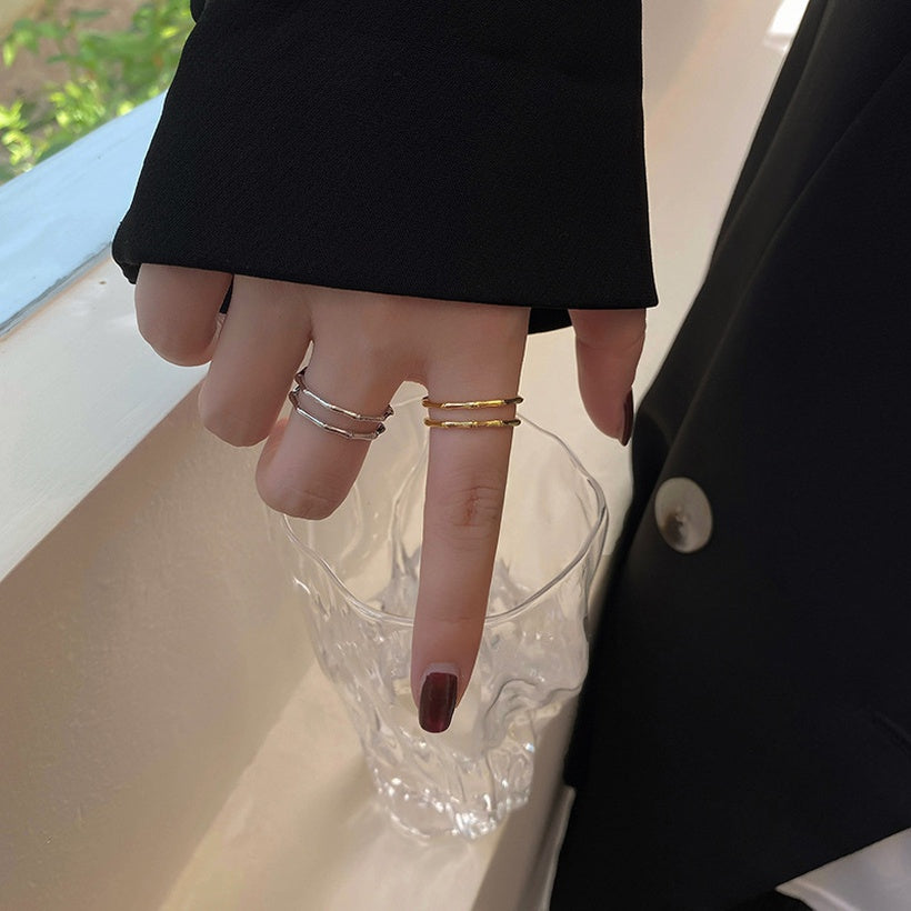 Anillo de bambú de moda femenino doble hueco creativo simple moda anillo abierto
