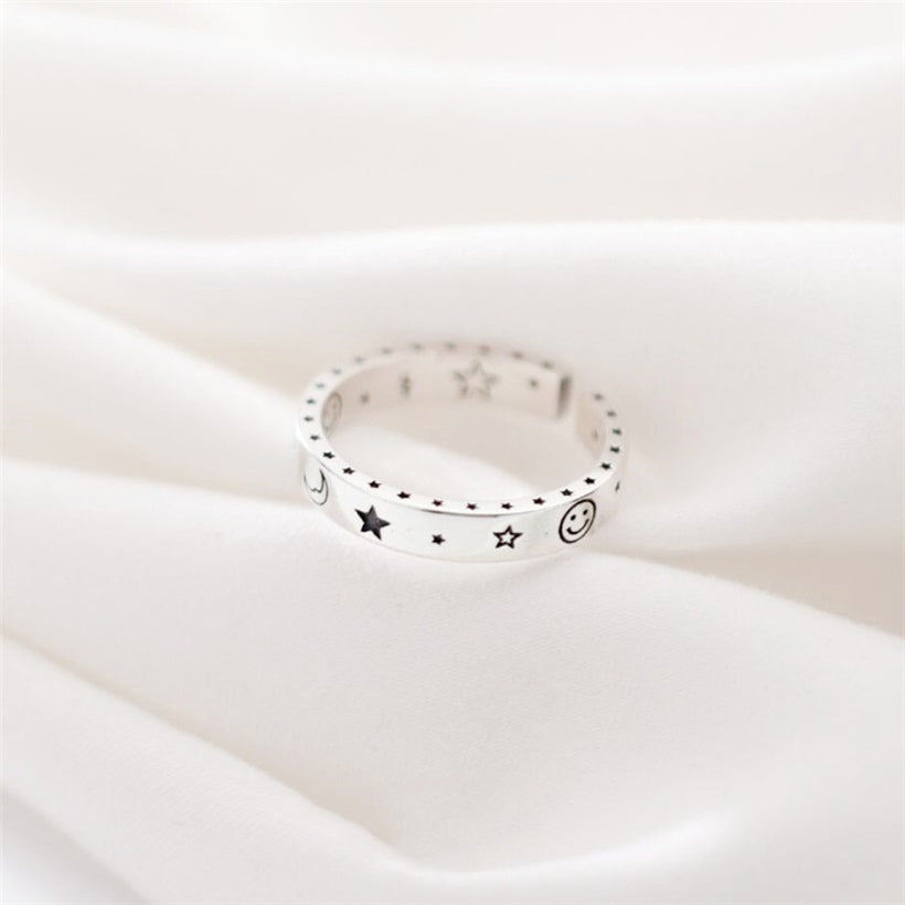 Corea del Sur estrella luna índice dedo anillo retro estrella de cinco puntas anillo