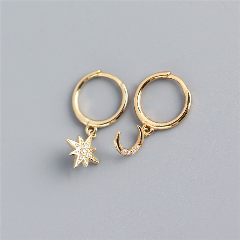 Pendientes de botón de nueva moda Luna Estrellas Pendientes simples