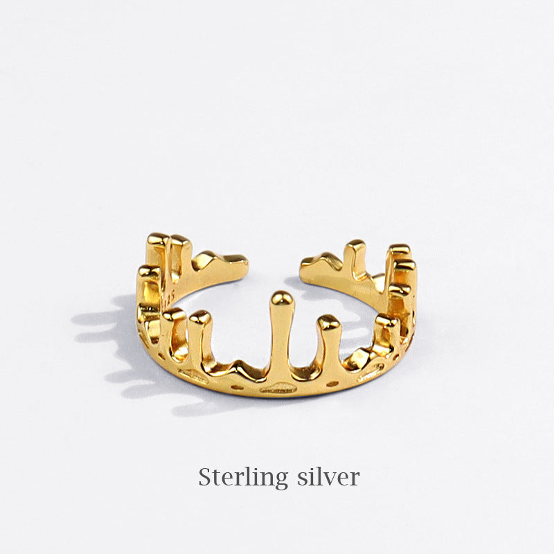 Versión coreana del anillo de dedo irregular ajustable con apertura en forma de corona