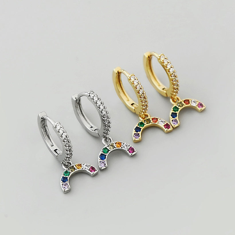 Pendientes de oro laminado con colgante de arcoíris de Zirconia Retro al por mayor