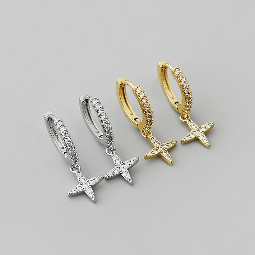 Pendientes de oro laminado con colgante de estrella cruzada brillante a la moda al por mayor