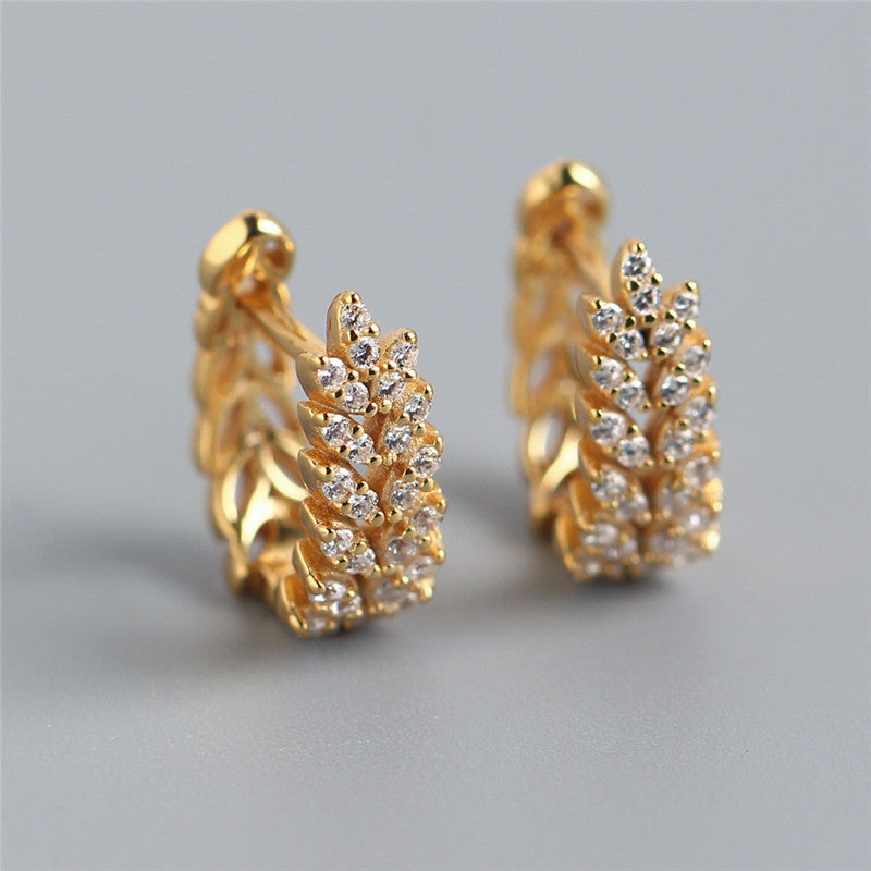 2021 nuevos pendientes de trigo de diamante completo Lux de entrada europea y americana, pendientes de plata con Clip de oreja de alta calidad salvaje para mujer