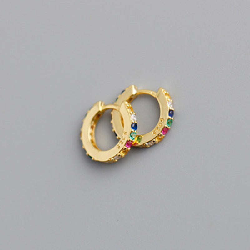 2021 nuevo extranjero Comercio 7 mm Europa y América Cross Border S925 Silver round MicroInlaid Color Zircon Pendientes Pendientes para mujer