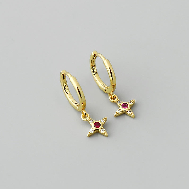 Pendientes colgantes de circón rojo cruzado retro al por mayor
