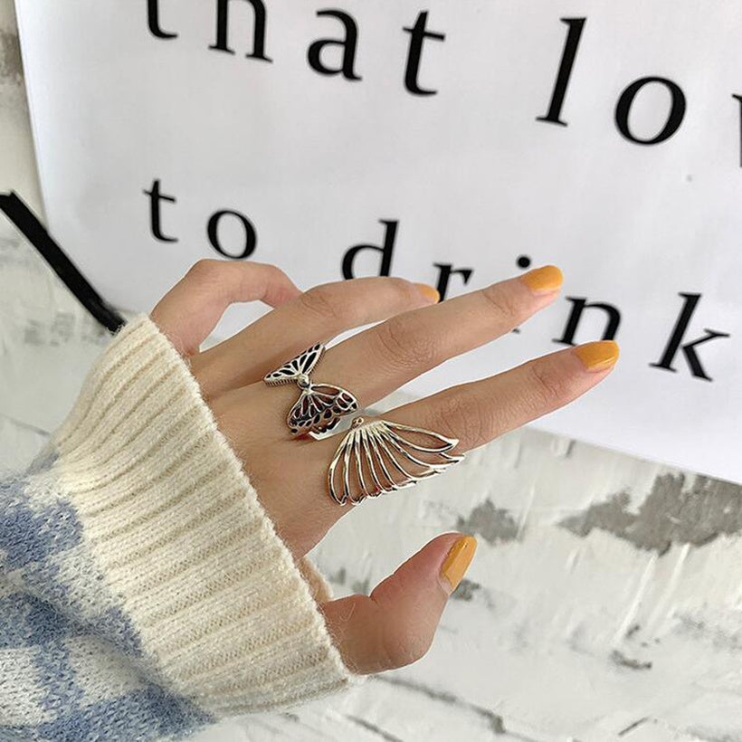 Anillo de mariposa con alas retro, anillo de personalidad a la moda, anillo de dedo índice