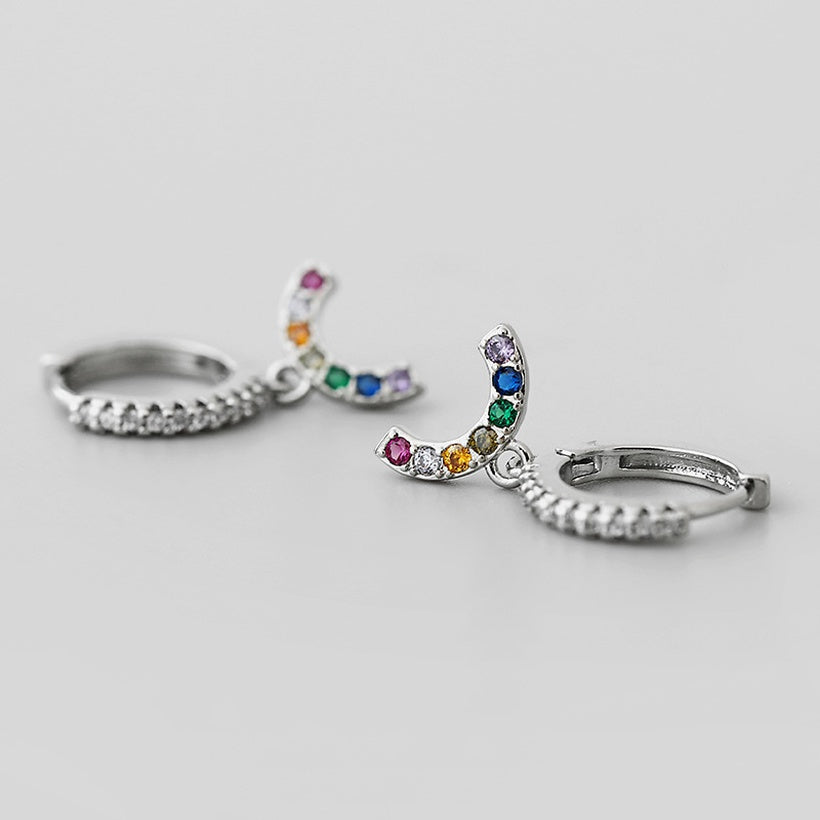 Pendientes de oro laminado con colgante de arcoíris de Zirconia Retro al por mayor