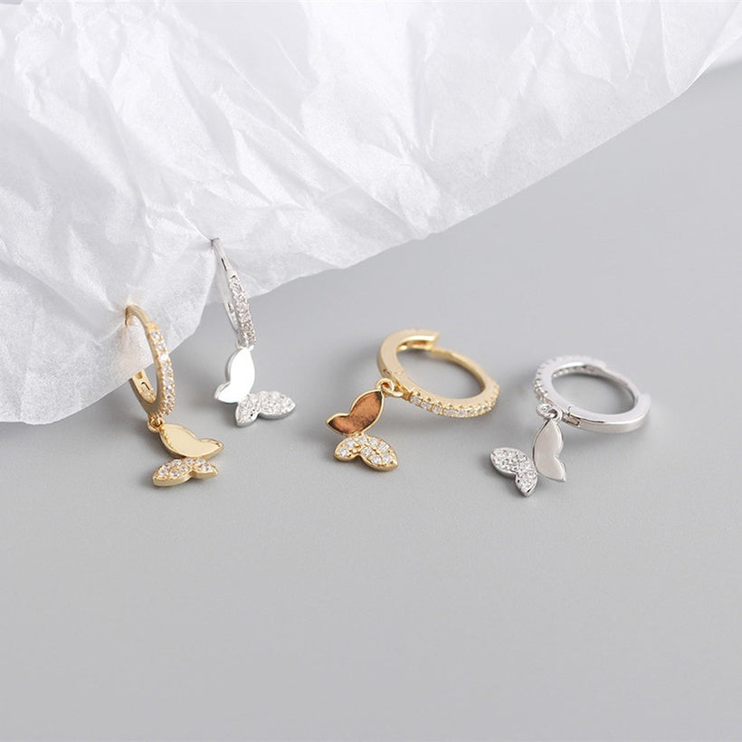 Pendientes de hebilla de oreja de anillo de oreja de diamante con colgante de mariposa coreana