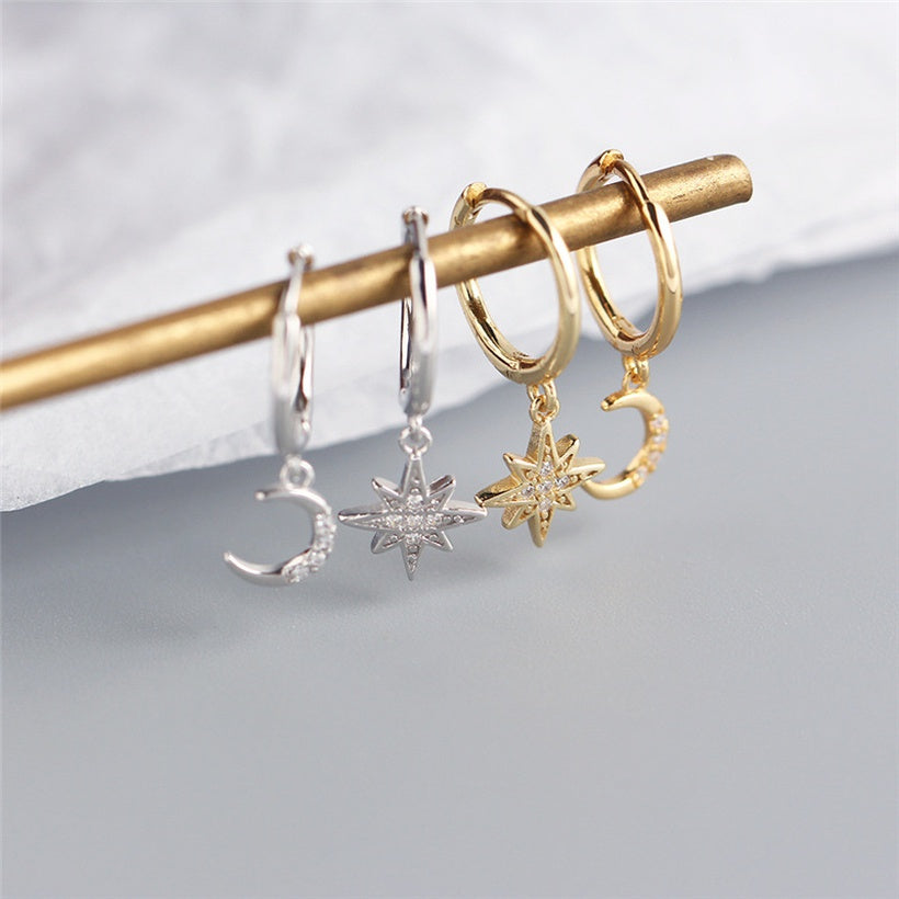 Pendientes de botón de nueva moda Luna Estrellas Pendientes simples
