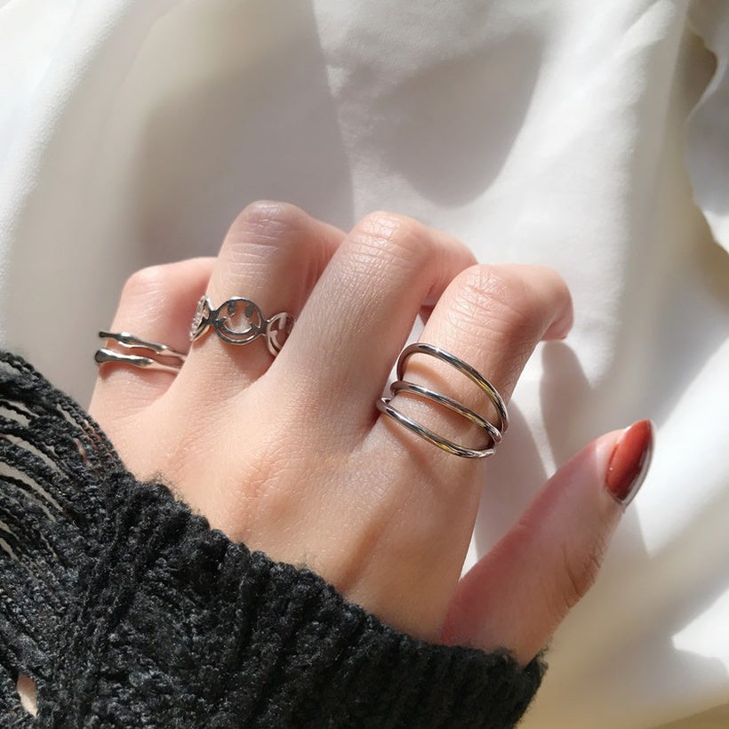 Anillo de línea multicapa de moda estilo coreano para mujer Ins Niche Normcore Bag Simple personalidad abierto índice dedo anillo de moda