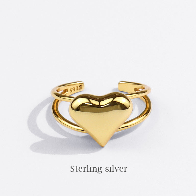Nuevo anillo de corazón de moda para mujer, anillo en forma de corazón de moda hueca de temperamento simple
