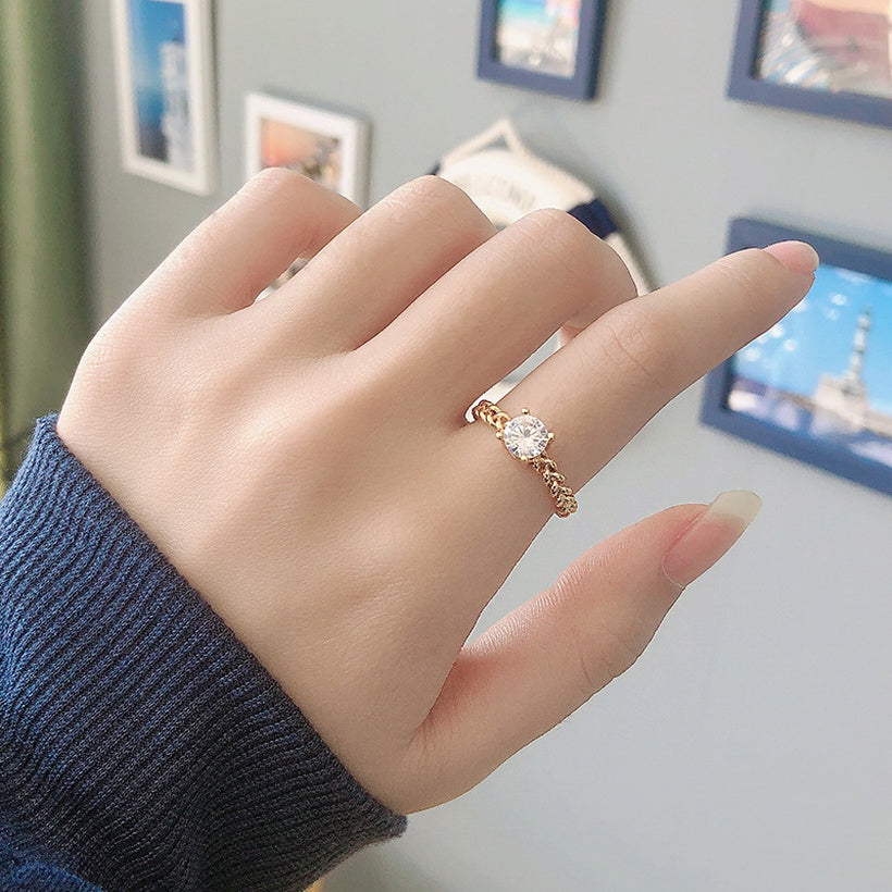 Anillo de circón de cadena de oro francés anillo de dedo índice de apertura de temperamento simple