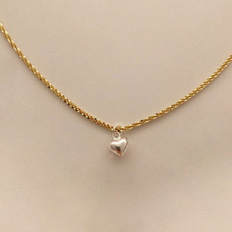 Mini collar de clavícula con colgante de corazón brillante coreano, collar de cadena trenzada de Color contrastante