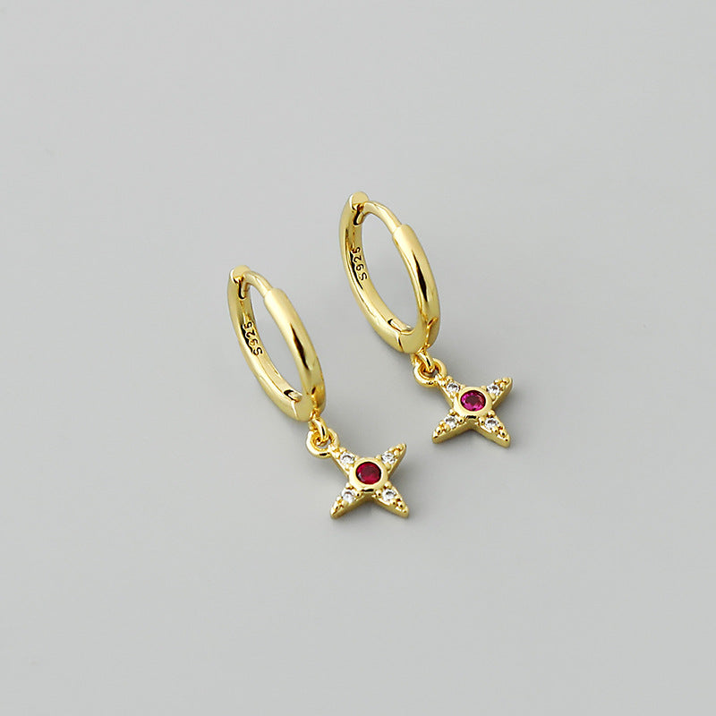 Pendientes colgantes de circón rojo cruzado retro al por mayor