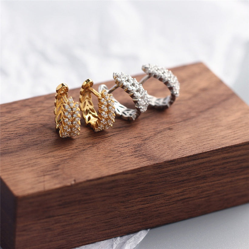 2021 nuevos pendientes de trigo de diamante completo Lux de entrada europea y americana, pendientes de plata con Clip de oreja de alta calidad salvaje para mujer