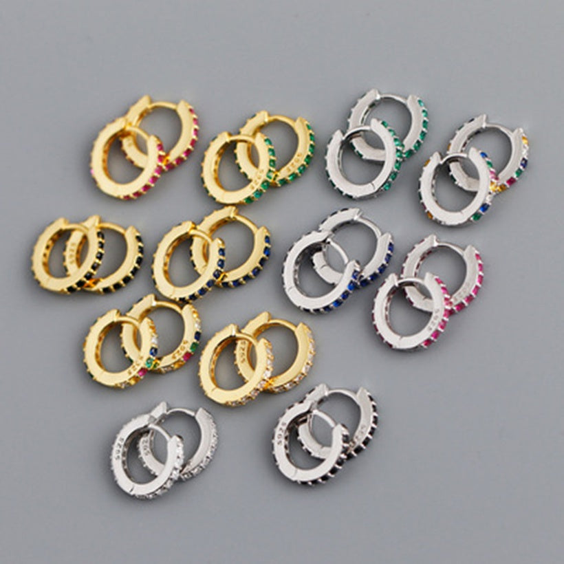 2021 nuevo extranjero Comercio 7 mm Europa y América Cross Border S925 Silver round MicroInlaid Color Zircon Pendientes Pendientes para mujer