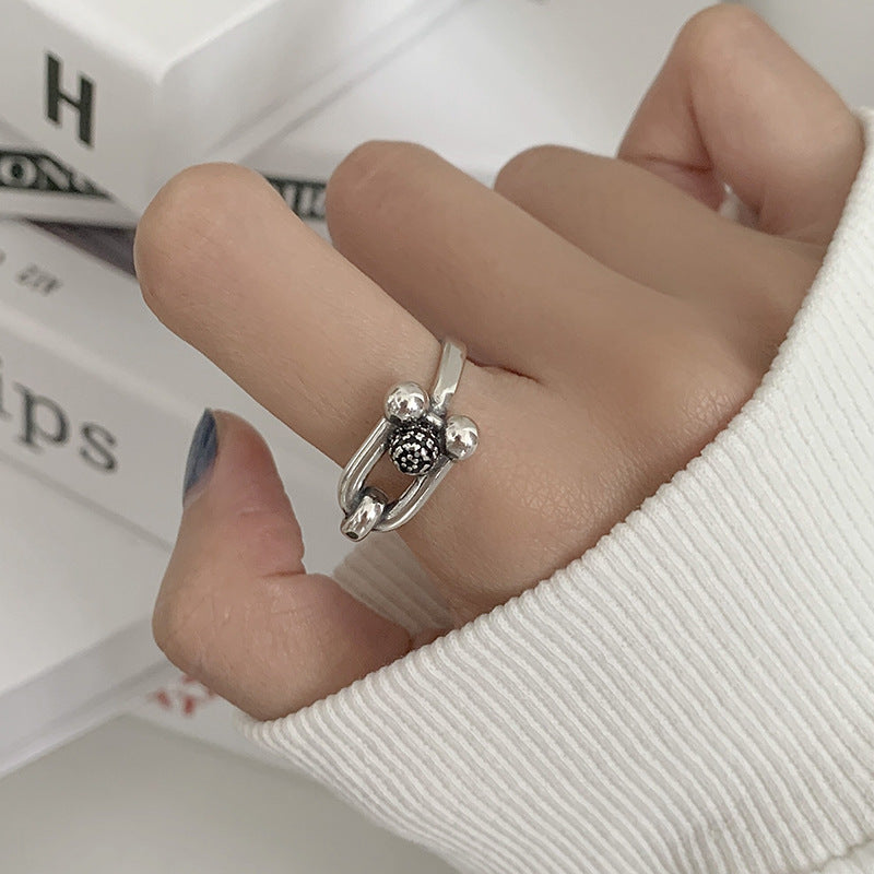 Anillo de dedo índice de apertura en forma de U negro de herradura retro al por mayor