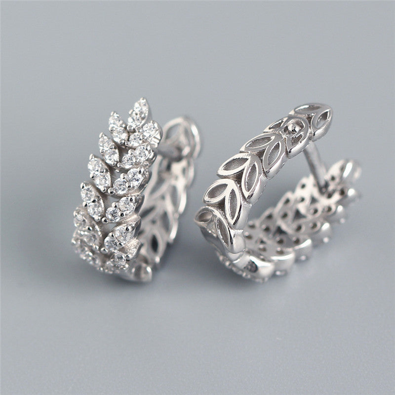 2021 nuevos pendientes de trigo de diamante completo Lux de entrada europea y americana, pendientes de plata con Clip de oreja de alta calidad salvaje para mujer