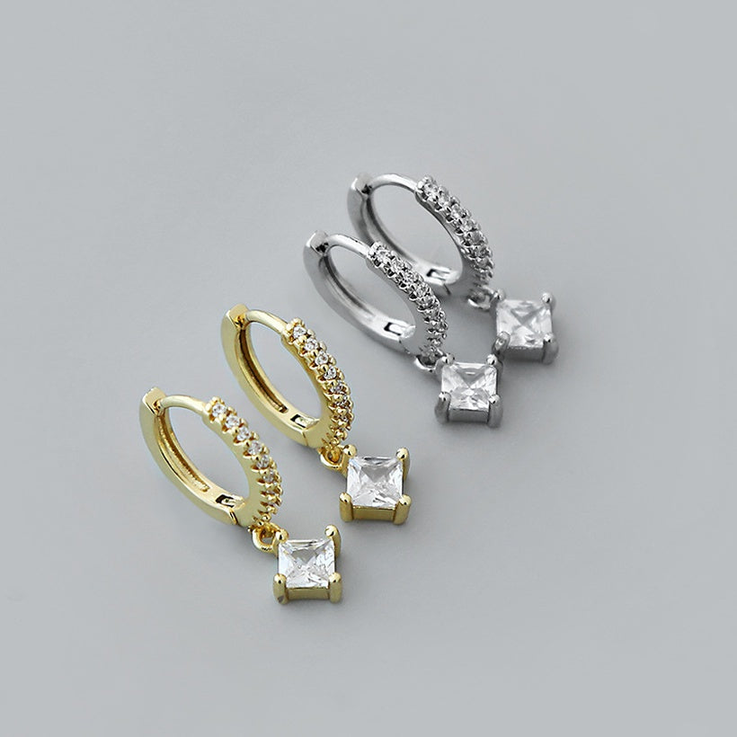 Pendientes de oro laminado con colgante de circón cuadrado simple al por mayor