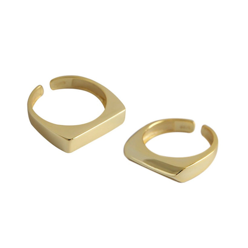 Anillo abierto de bisel de personalidad simple de anillo brillante plano de moda coreana