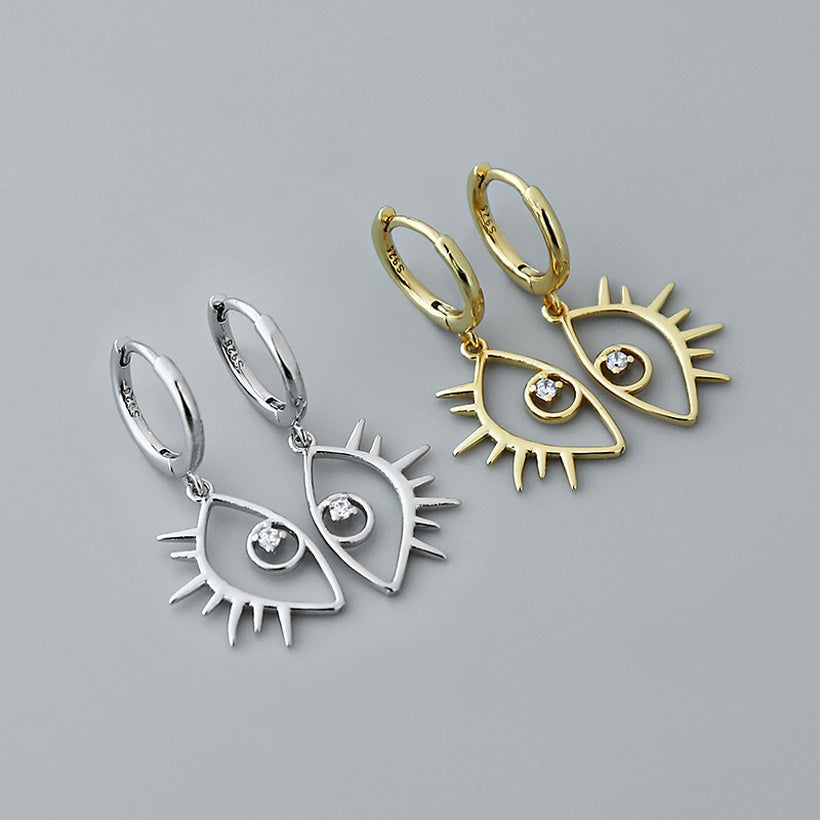 pendientes de oro laminado de circón con incrustaciones geométricas de ojo simple de moda al por mayor
