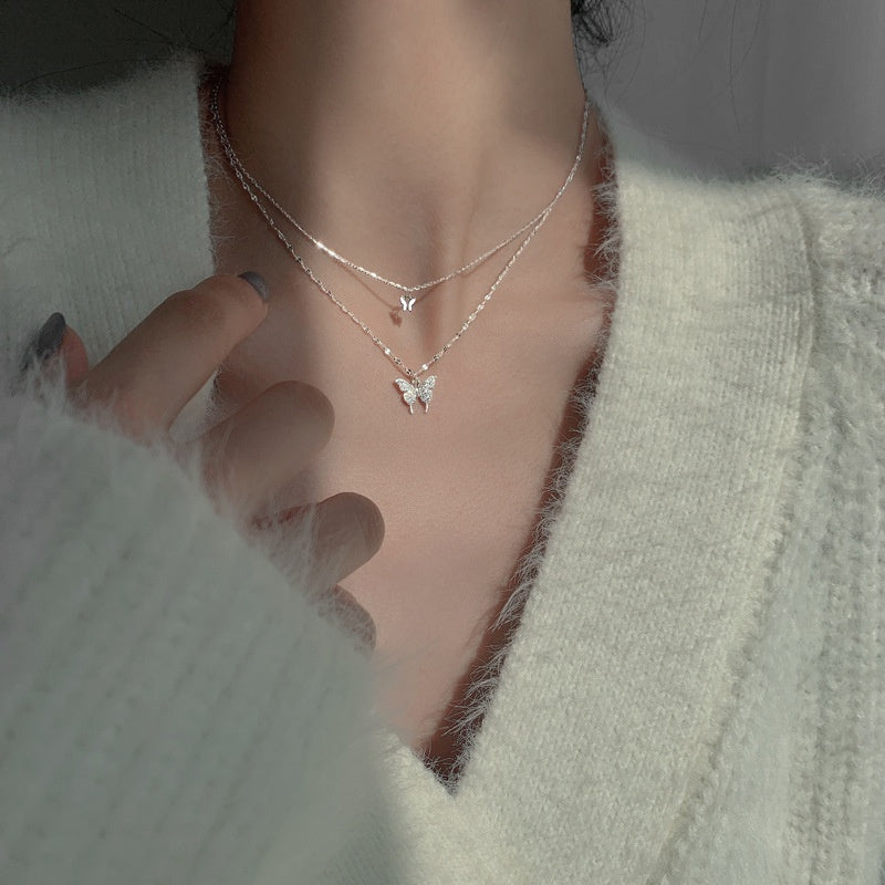 Collar de mariposa de doble capa de Corea del Sur, cadena de clavícula