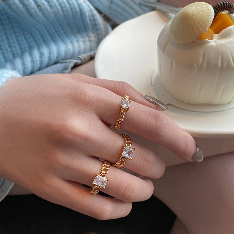 Anillo de circón de cadena de oro francés anillo de dedo índice de apertura de temperamento simple
